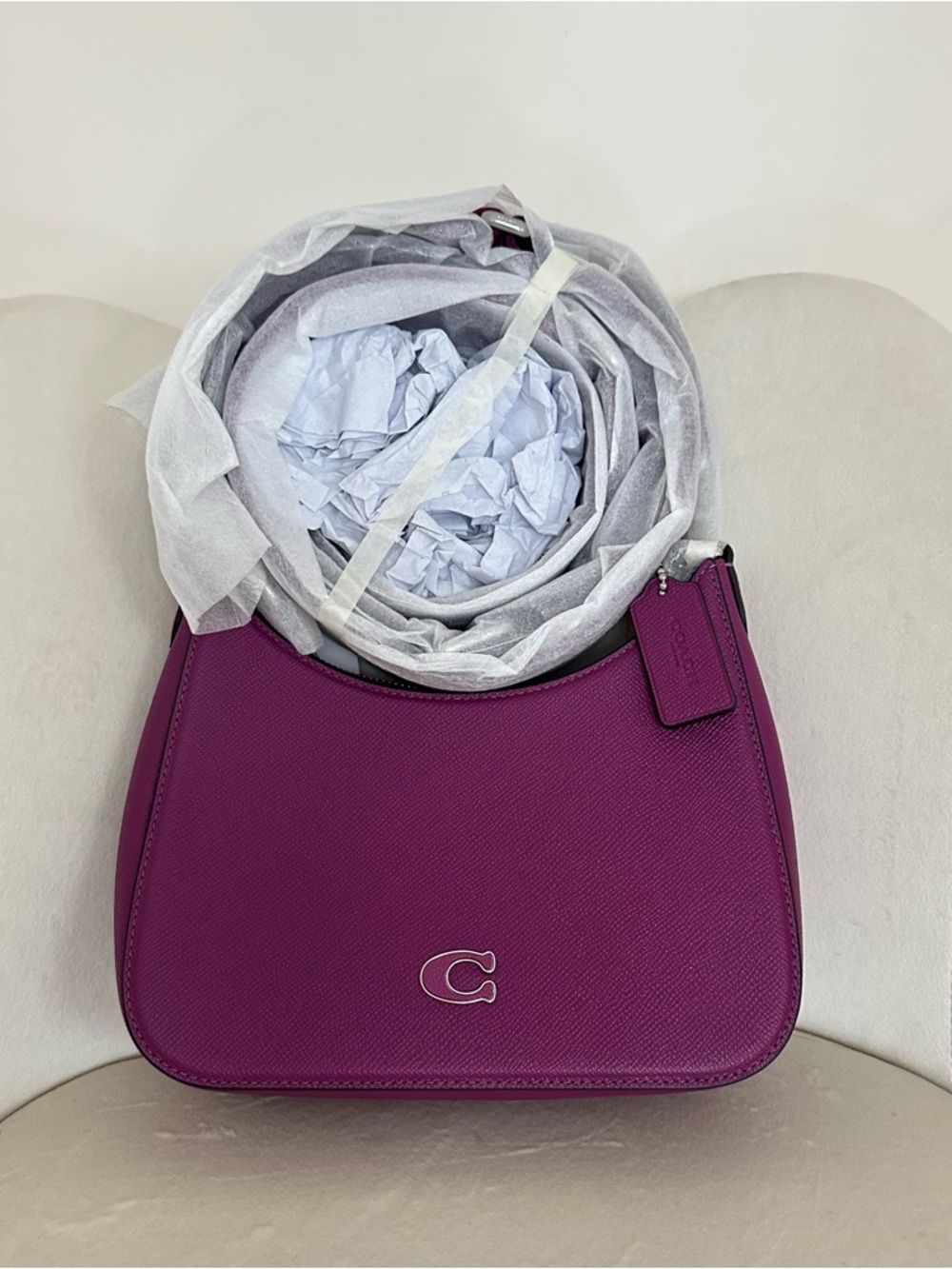 Coach Deep Plum Hobo Crossbody Bag Crossgrain Leather 3 Straps - Picture 3 of 12